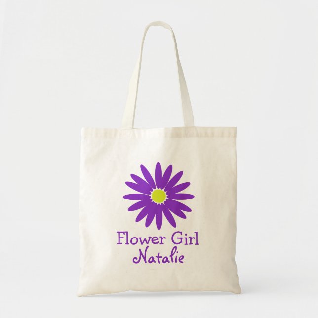 Dark Purple Daisy with Customizable Text Tote Bag (Front)