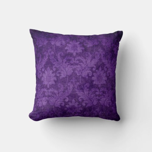 Dark Purple Damask Floral Decorative Pattern Throw Pillow