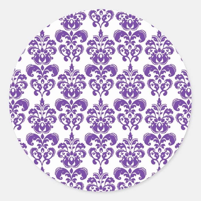 DARK PURPLE DAMASK PATTERN 2 ROUND STICKER