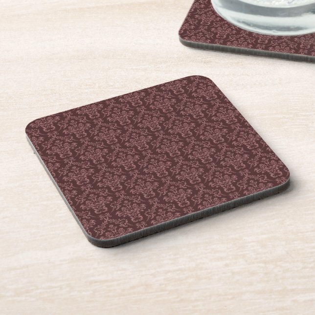 Dark Purple Damask Pattern Beverage Coaster (Left Side)