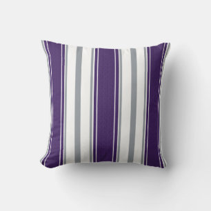 Dark Purple Denim Pale Gray Stripes Pattern Throw Pillow