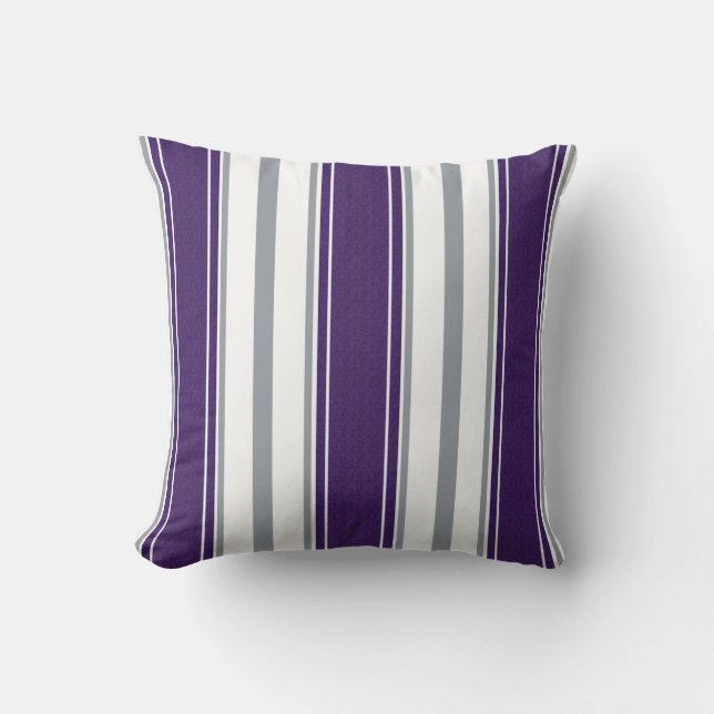 Dark Purple Denim Pale Gray Stripes Pattern | Throw Pillow (Front)