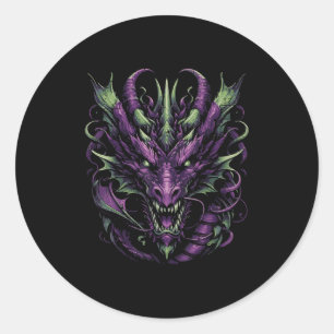 Dark Purple Dragon Head Demon Fantasy Gothic Men W Classic Round Sticker