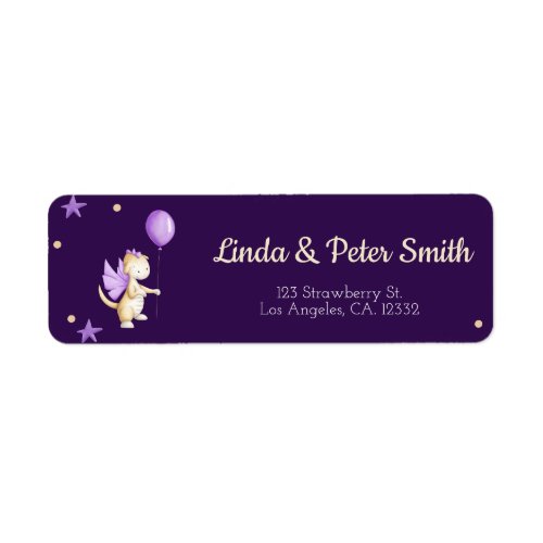 Dark Purple Dragon with Balloon Return Address Label