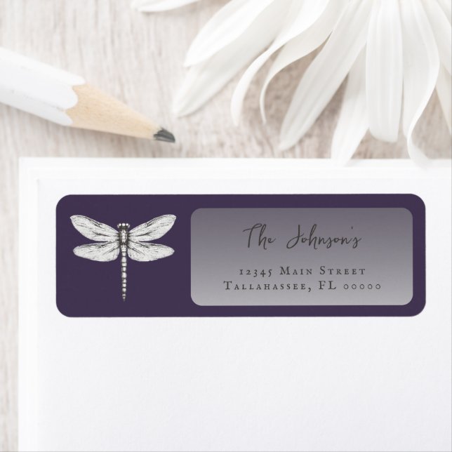 Dark Purple Dragonfly Wedding Address Label (Insitu)