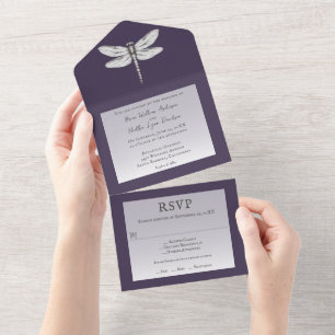 Dark Purple Dragonfly Wedding All In One Invitation