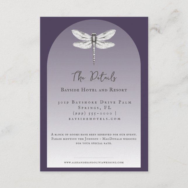 Dark Purple Dragonfly Wedding Enclosure Card (Front)
