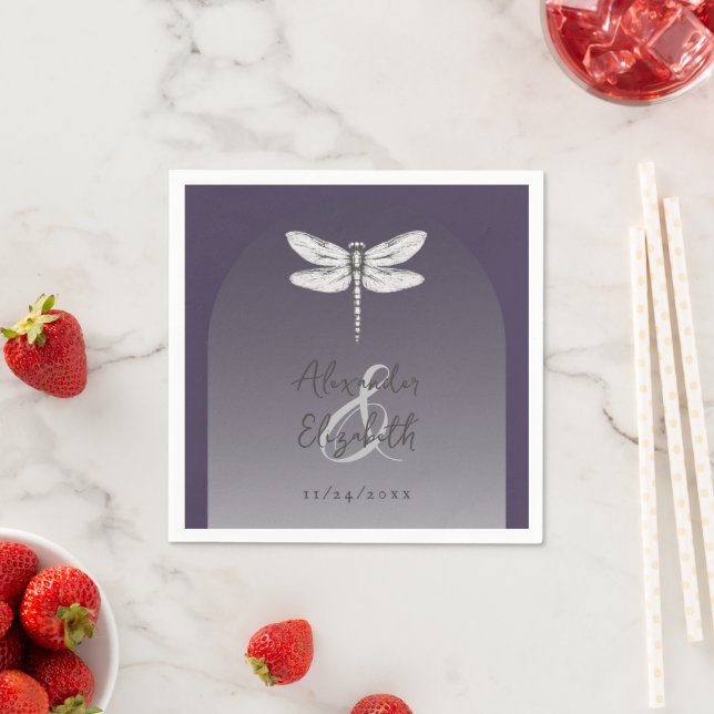 Dark Purple Dragonfly Wedding Napkins (Insitu)