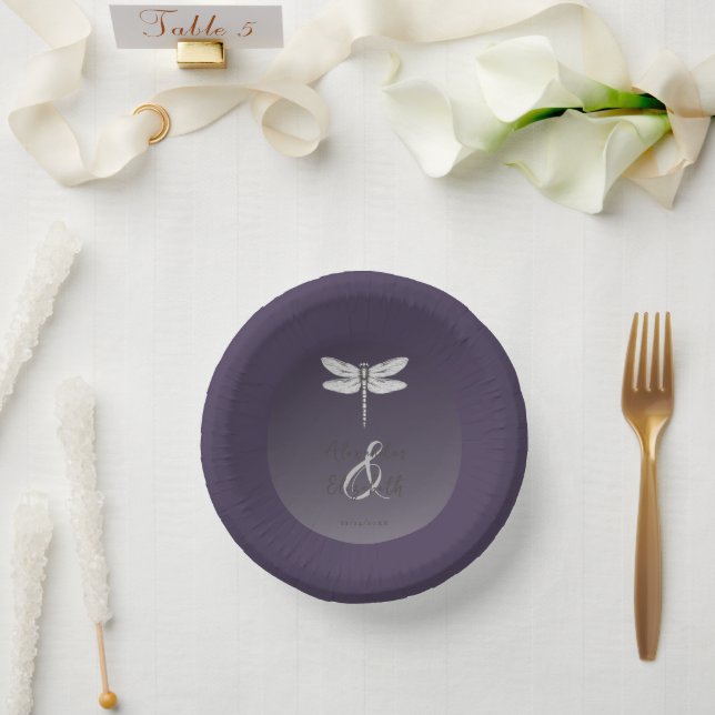 Dark Purple Dragonfly Wedding Paper Bowls (Wedding)