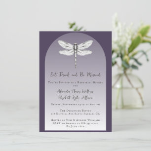 Dark Purple Dragonfly Wedding Rehearsal Dinner Invitation