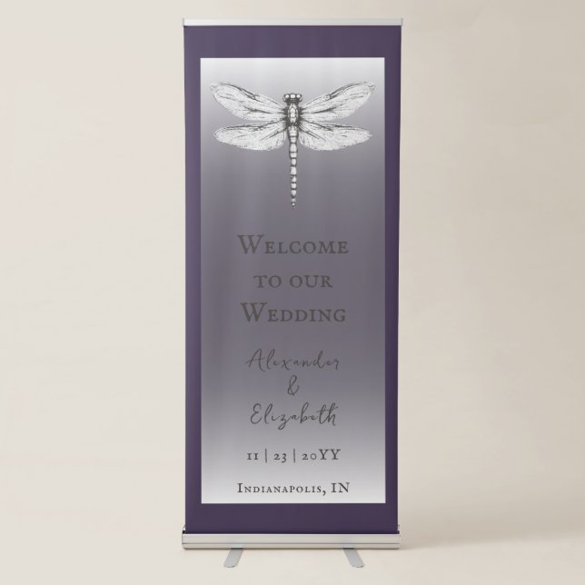 Dark Purple Dragonfly Wedding Retractable Banner (Front)