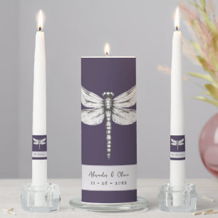 Dark Purple Dragonfly Wedding Unity Candle Set