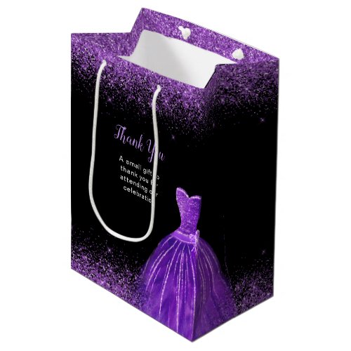 Dark Purple Dress Faux Glitter Birthday Party Medium Gift Bag