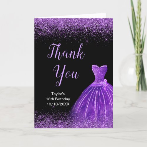 Dark Purple Dress Faux Glitter Birthday Thank You