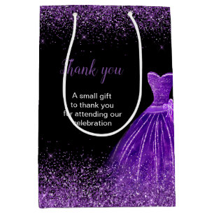 Dark Purple Dress Faux Glitter Sweet 16 Birthday Medium Gift Bag