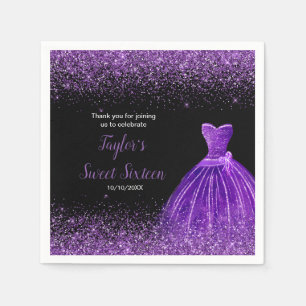 Dark Purple Dress Faux Glitter Sweet 16 Birthday Napkins