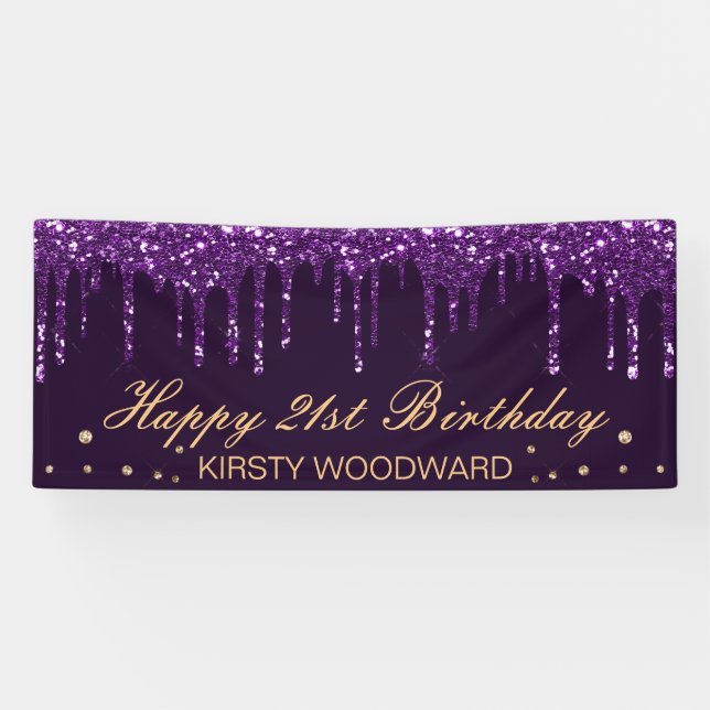 Dark Purple Dripping Glitter Birthday Banner (Horizontal)