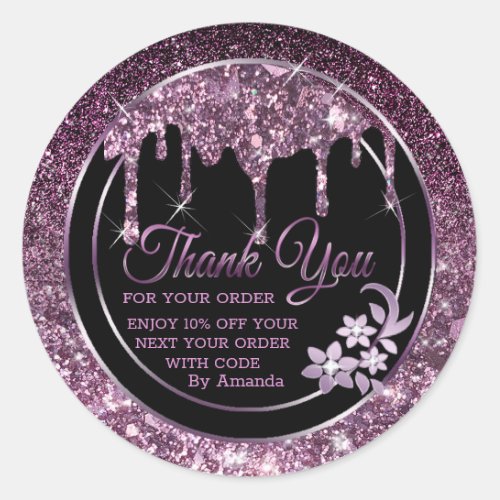 Dark purple drips thank you classic round sticker