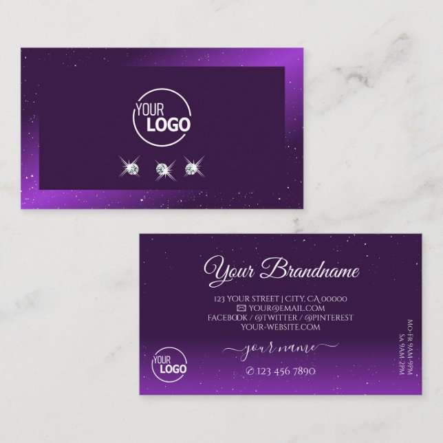 Dark Purple Eye Catching Sparkle Diamonds Add Logo Business Card (Front/Back)