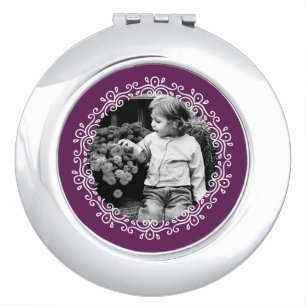 Dark Purple Fancy Swirls Frame Custom Photo Vanity Mirror