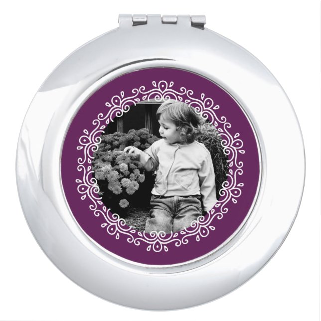 Dark Purple Fancy Swirls Frame Custom Photo Vanity Mirror (Front)