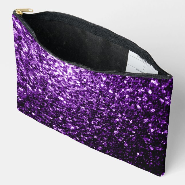 Dark purple faux glitter sparkles accessory pouch (Open)