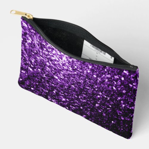 Dark purple faux glitter sparkles accessory pouch