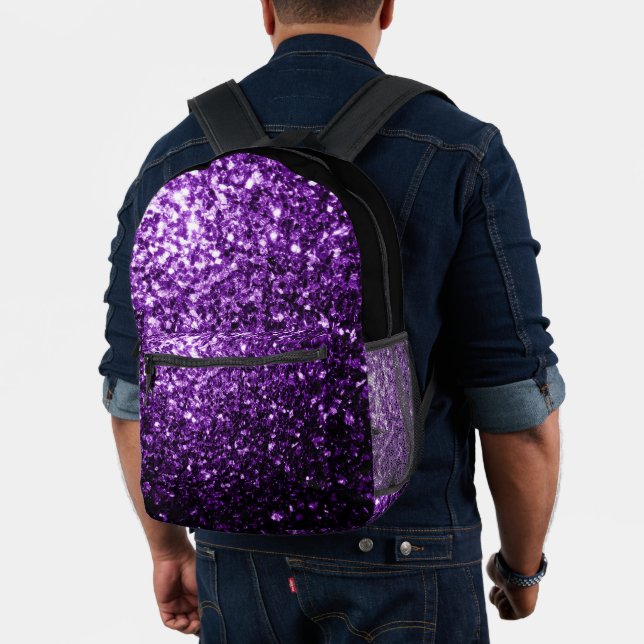 Dark purple faux glitter sparkles and black printed backpack (Insitu (Model))