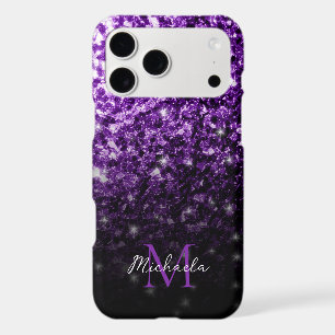 Dark Purple faux glitter sparkles bling Monogram iPhone 17 Pro Max Case