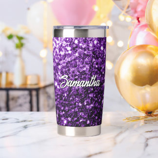 Dark purple faux glitter sparkles Custom name Insulated Tumbler
