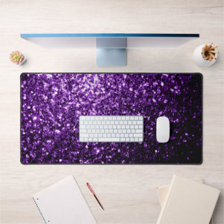 Dark purple faux glitter sparkles desk mat
