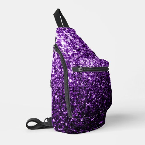Dark purple faux glitter sparkles sling bag