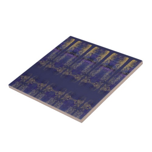 Dark purple faux golden modern astral glam ceramic tile