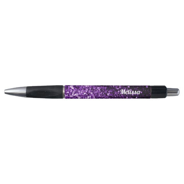 Dark Purple faux shiny glitter sparkle Personalize Pen (Front)