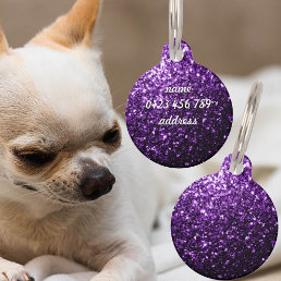 Dark Purple faux shiny glitter sparkle Personalize Pet Tag