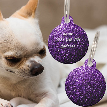 Dark Purple Faux Shiny Glitter Sparkle Personalize Pet Tag by PLdesign at Zazzle