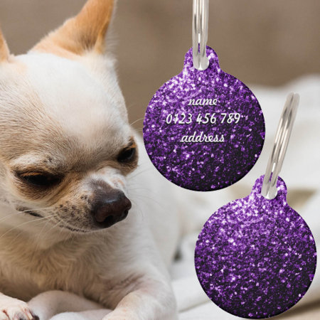 Dark Purple Faux Shiny Glitter Sparkle Personalize Pet Tag