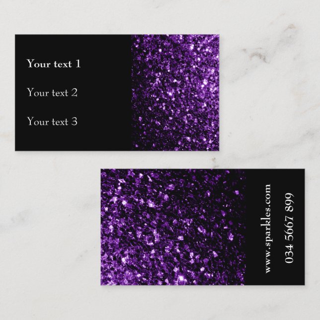 Dark Purple faux shiny glitter sparkles Black Business Card (Front/Back)