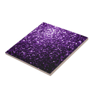 Dark Purple faux shiny glitter sparkles Ceramic Tile