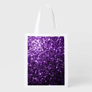 Dark Purple faux shiny glitter sparkles Grocery Bag