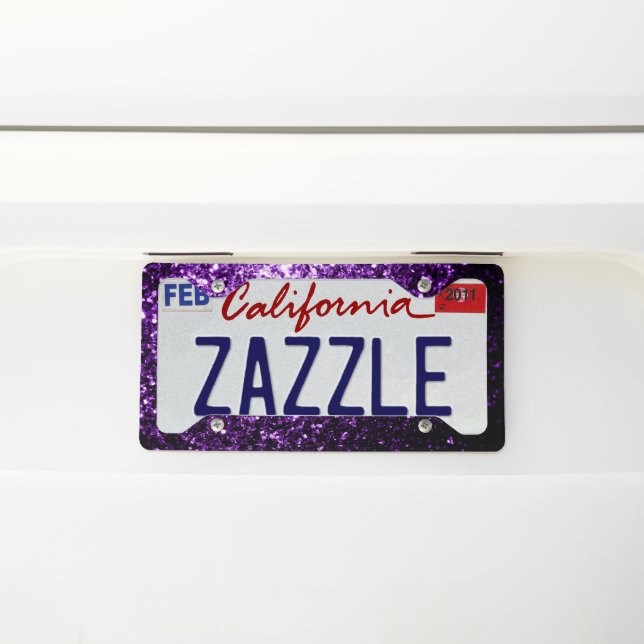Dark Purple faux shiny glitter sparkles License Plate Frame (On Car)