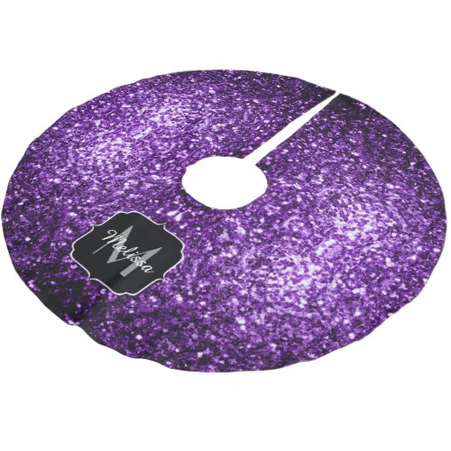 Dark Purple faux shiny glitter sparkles Monogram Brushed Polyester Tree Skirt