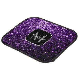 Dark Purple faux shiny glitter sparkles Monogram Car Mat