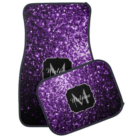 Dark Purple Faux Shiny Glitter Sparkles Monogram Car Mat