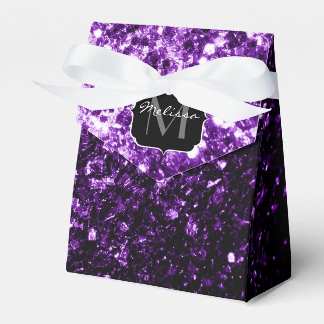 Dark Purple faux shiny glitter sparkles Monogram Favor Boxes (Front Side)