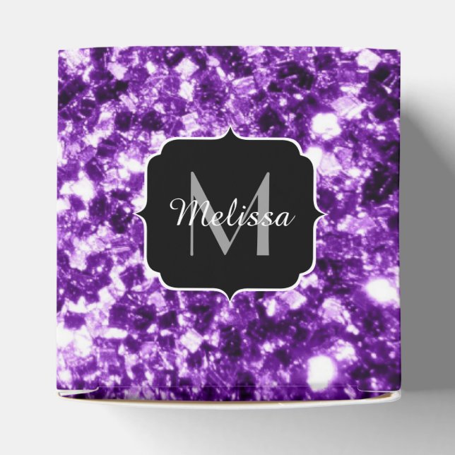 Dark Purple faux shiny glitter sparkles Monogram Favor Boxes (Top)