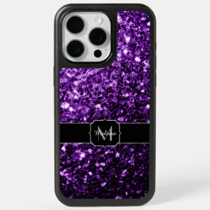 Dark Purple faux shiny glitter sparkles Monogram iPhone 15 Pro Max Case