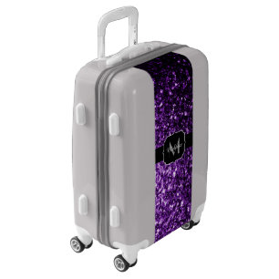 Dark Purple faux shiny glitter sparkles Monogram Luggage