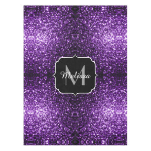 Dark Purple faux shiny glitter sparkles Monogram Tablecloth