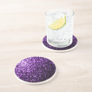 Dark Purple faux shiny glitter sparkles Sandstone Coaster